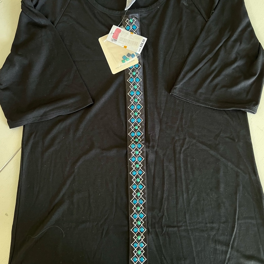 NWT Dotti Black Beaded 3/4 Sleeve Cold-Shoulder Swimsuit Cover-Up Tunic S